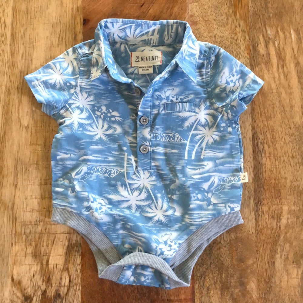 Me & Henry Baby Boys' Blue Tropical Button-Down Romper